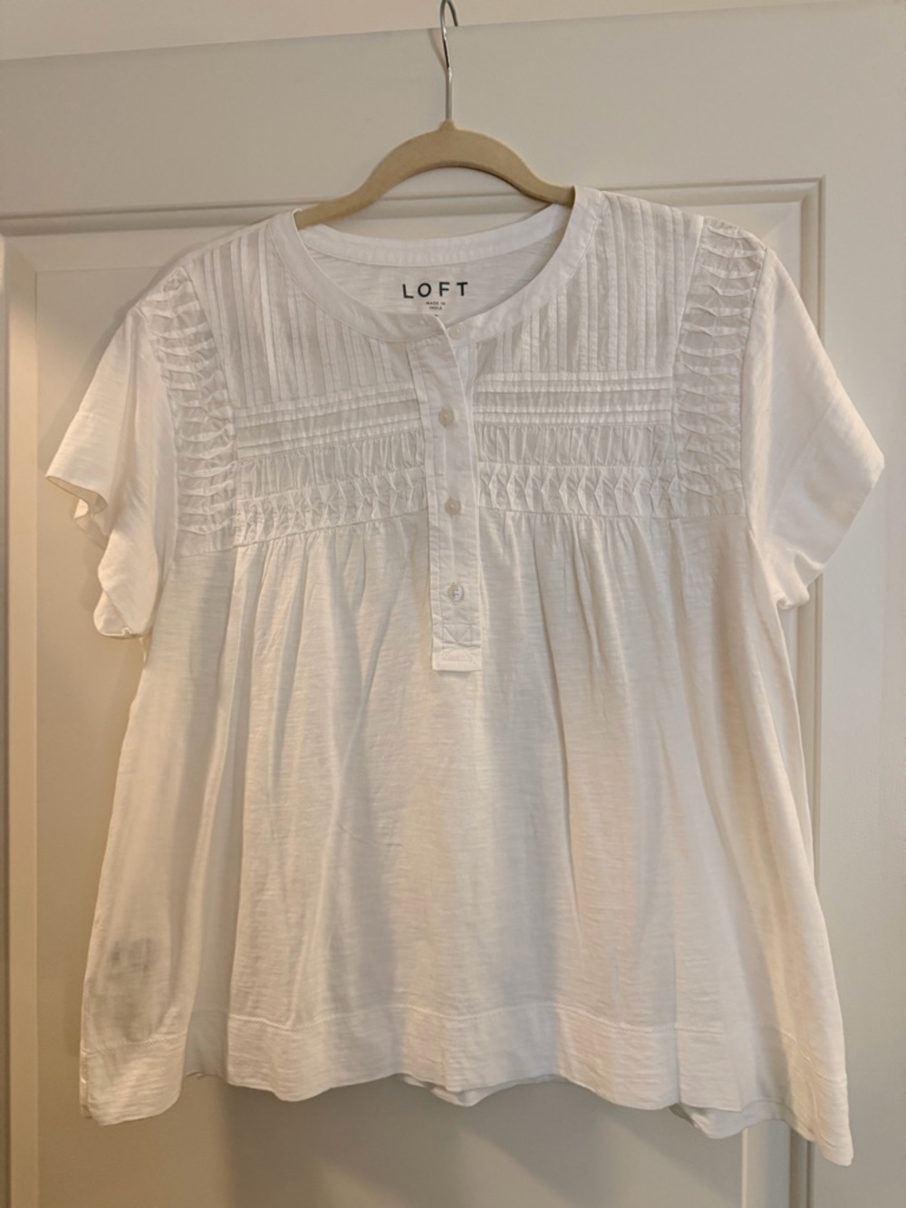 LOFT White Pintuck Front Blouse
